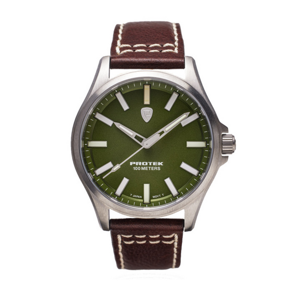 Titanium Field 3000 Series with Dark Brown Leather Strap