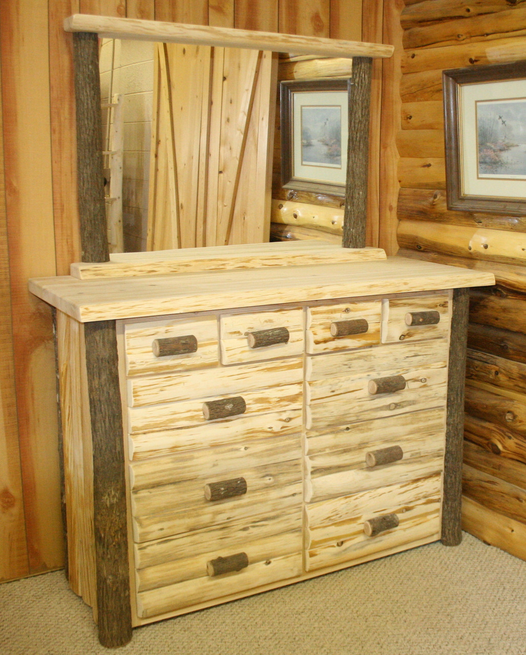 Hickory Hand Peeled Cedar Log 10 Drawer Dresser