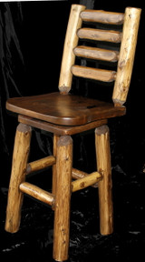 Hand Peeled Cedar Log Ladder Back Arm Bar Stool w/ Swivel