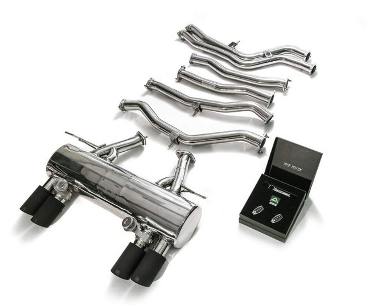 BMW Stainless Steel Valvetronic Catback Exhaust System with Quad Matte Black Tips - Armytrix BMF8M-QS11M 