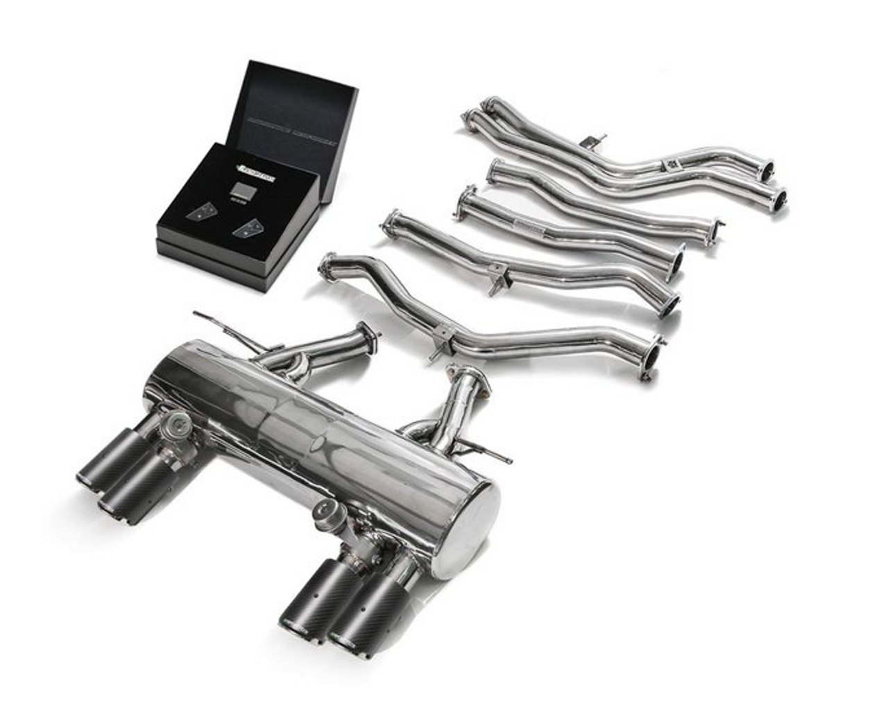 BMW Stainless Steel Valvetronic Catback Exhaust System with Quad Carbon Fiber Tips - Armytrix BMF8M-QC11