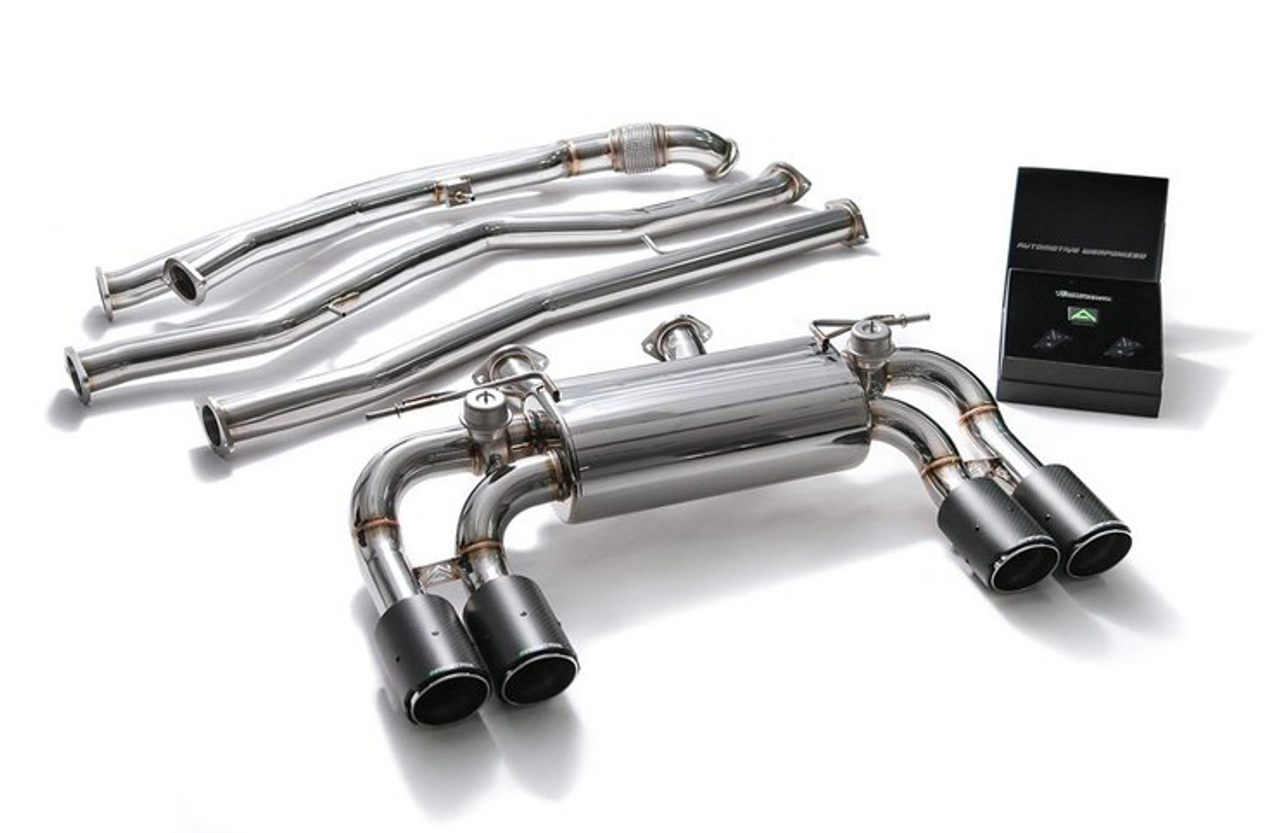 BMW Stainless Steel Valvetronic Catback Exhaust System with Carbon Fiber Tips - Armytrix BMF87-QC38