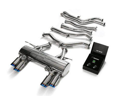 BMW Stainless Steel Valvetronic Catback Exhaust System with Quad Blue Coated Tips - Armytrix BMF8M-QS11B