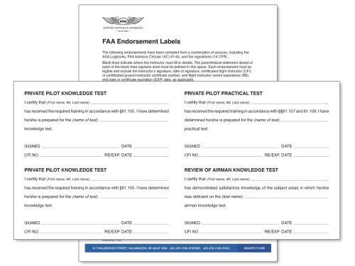 FAA Pilot Endorsement Labels (PDF)