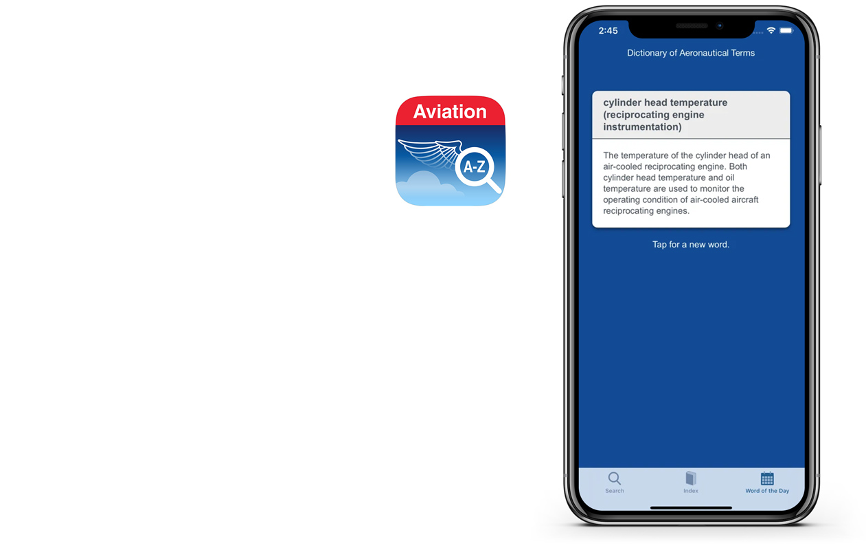 Aviation Dictionary App icon and app displayed on mobile phone