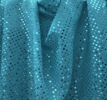  3MM  Sequins on A/Knit Solid Turquoise Width 40/41\" Apparel Fabric 