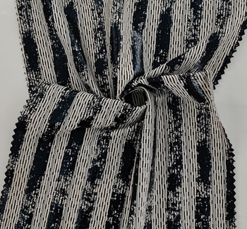 Poly Jacquard Spandex w/Foil 1D388 Black/Ivory Fabric, 58/60" wide - fabric product image
