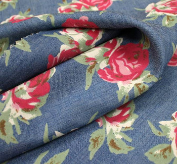 Denim Printed 1D517 Blue Pink Fabric, 58/60" wide - fabric detail view 2