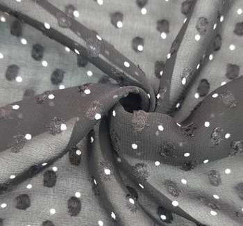 Poly Clip Dot Chiffon 1D1330 Black/Ivory fabric by the yard, 57/58 inches wide