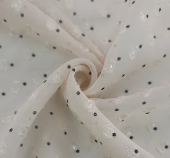 Poly Clip Dot Chiffon 1D1330 Beige/Charcoal fabric by the yard, 57/58 inches wide
