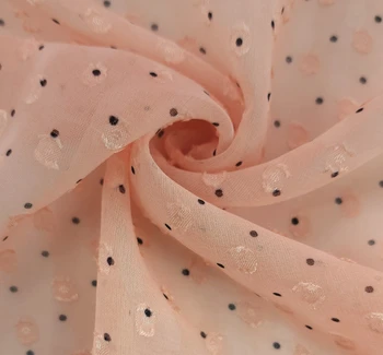 Poly Clip Dot Chiffon 1D1330 Blush/Charcoal fabric by the yard, 57/58 inches wide