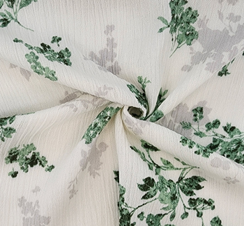 Rayon Crinkle 1D1529 Ivory/Green fabric by the yard, 50/52 inches wide