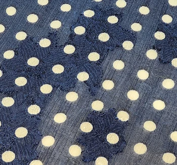 Floral Jacquard Chiffon 1D1234 Navy fabric color and pattern detail, 57/58 inches wide