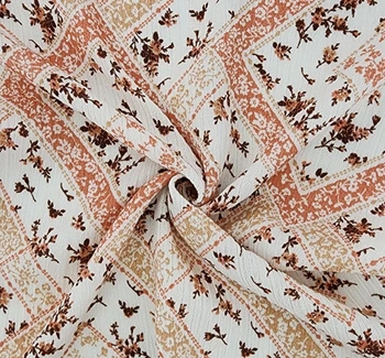 Rayon Crinkle 1D1659 Ivory/Coral fabric by the yard, 50/52 inches wide