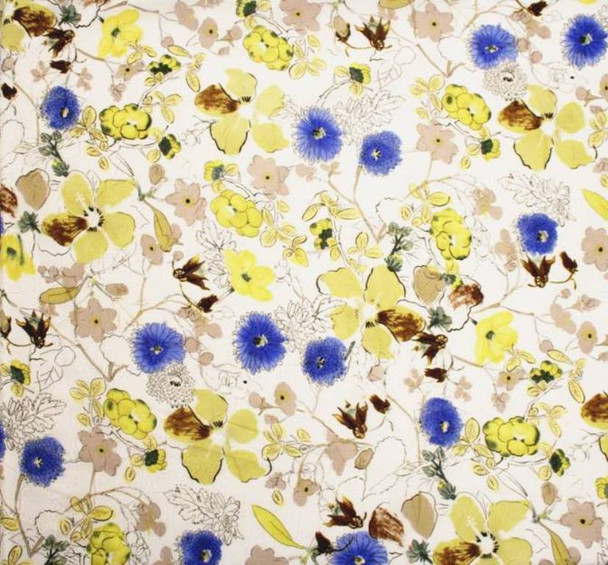 Chiffon Crinkle Flower Print 849 13117 Yellow/Blue