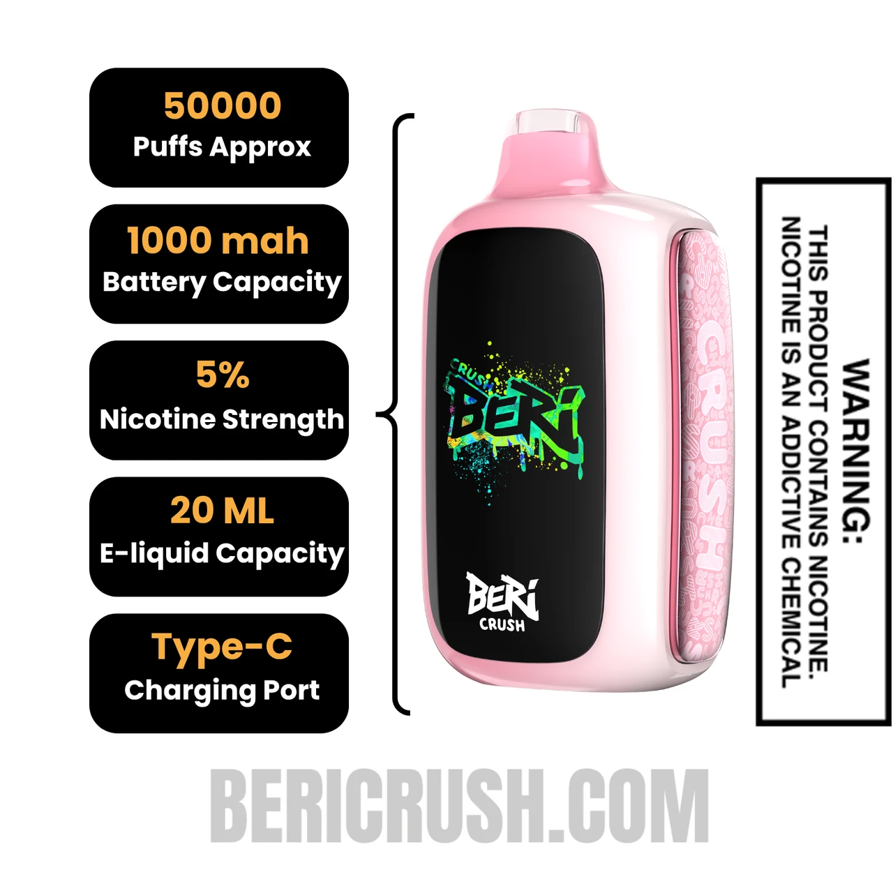 White Strawberry Beri Crush 50K Disposable Vape Specifications