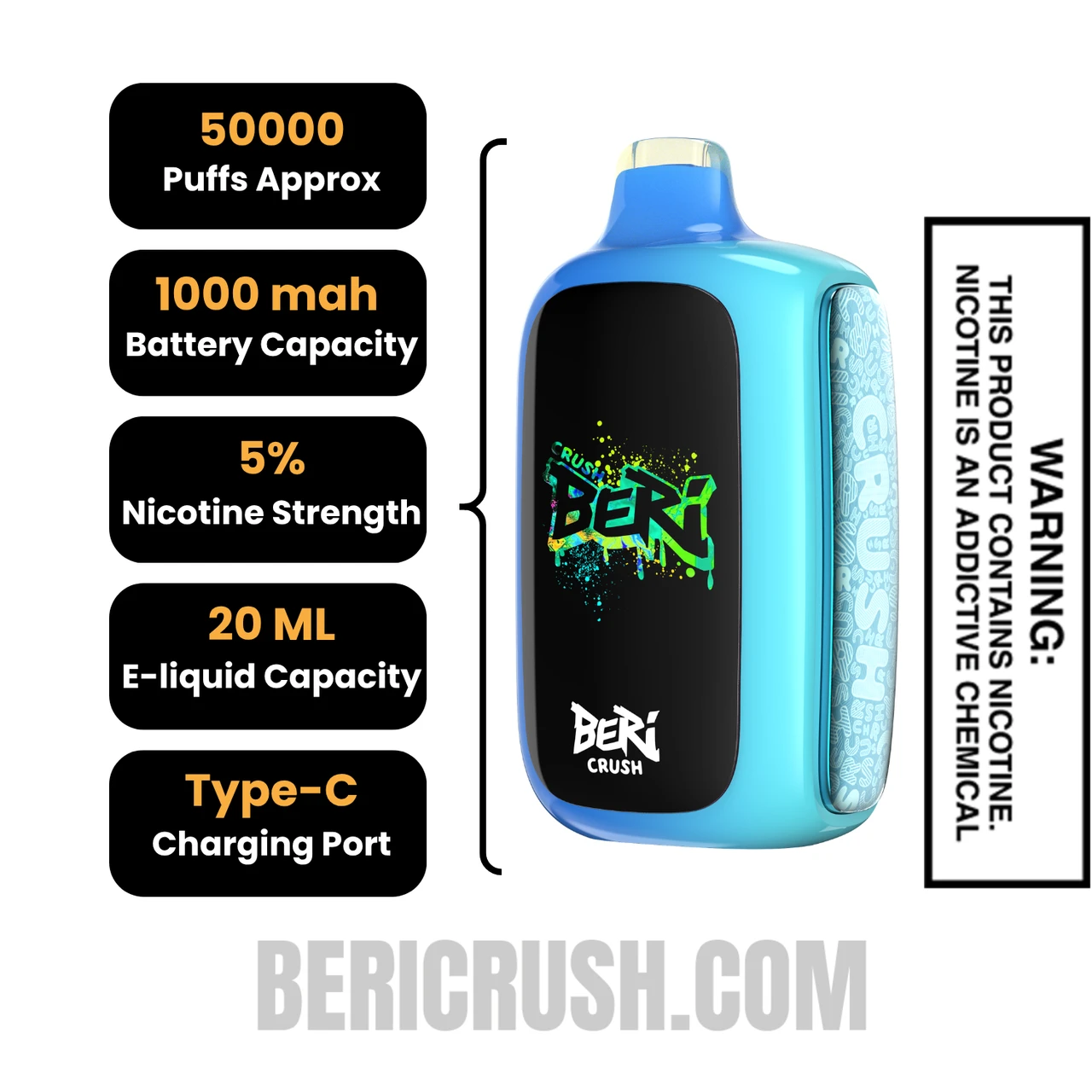 Blue Razz Ice Beri Crush 50K Disposable Vape Specifications