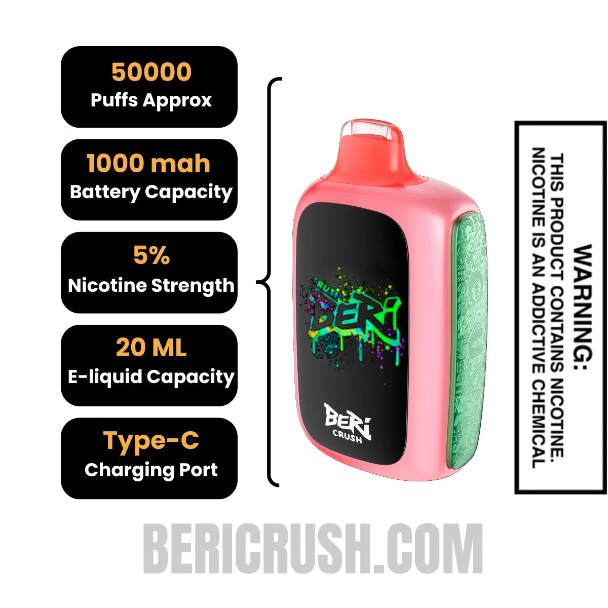 Watermelon Ice Beri Crush 50K Disposable Vape Specifications
