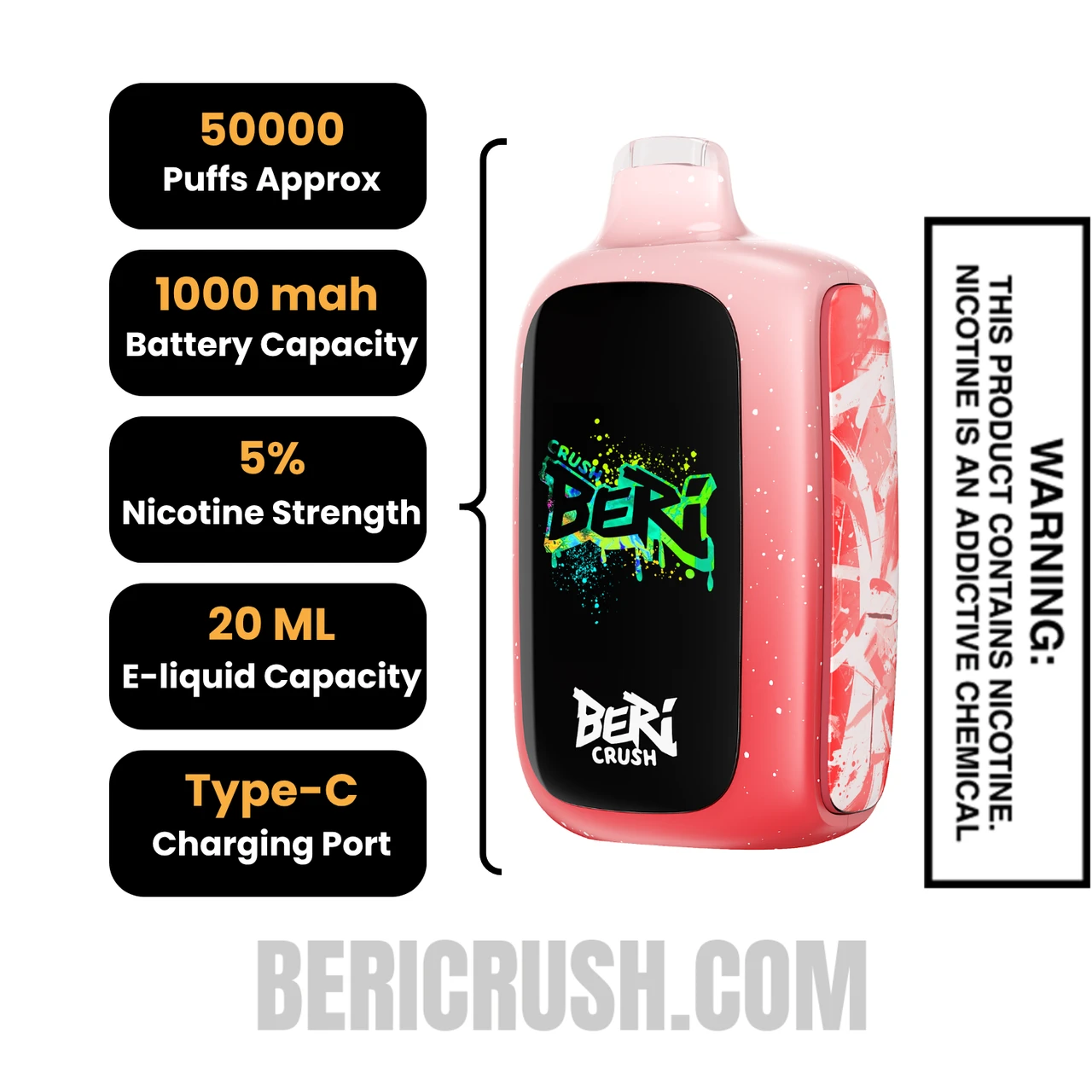 Juicy Peach Beri Crush 50K Disposable Vape with Specifications
