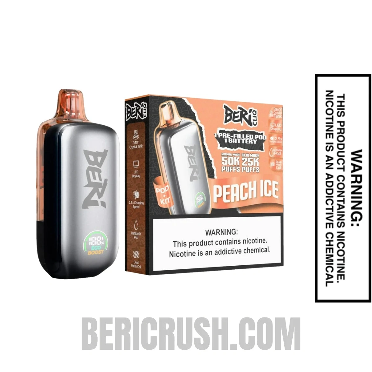 Peach Ice Beri Cliq 50K Disposable Vape Kit With Package Box