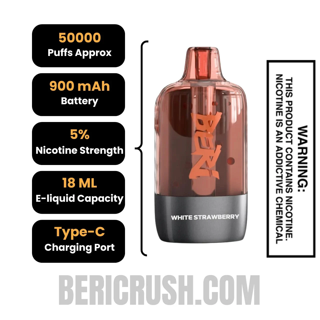 White Strawberry Beri Cliq 50K Disposable Vape Pod Specifications