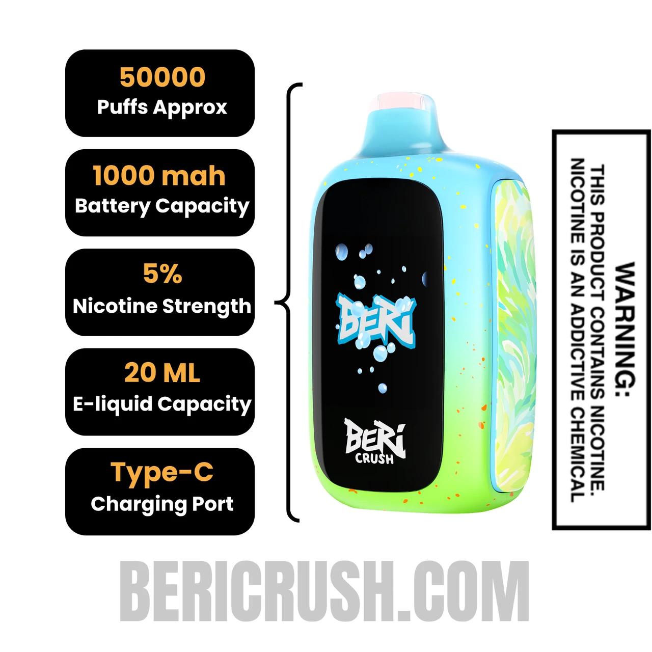 Blue Coconut Beri Crush 50K Disposable Vape Specifications