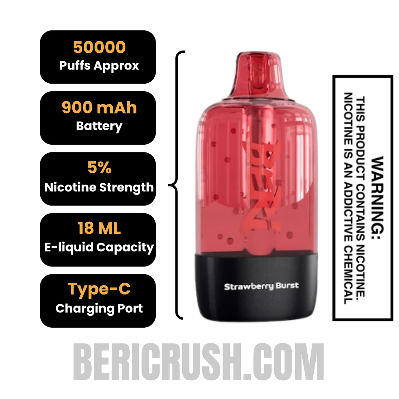 Strawberry Burst Beri Cliq 50K Disposable Vape Pod Specifications