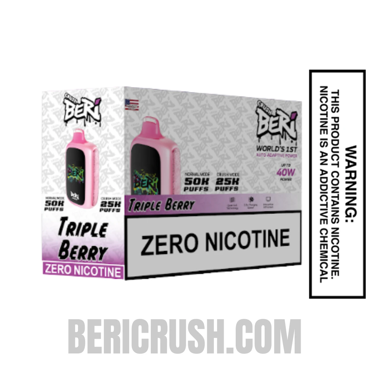 Triple Berry Beri Crush 50K Zero Nicotine Disposable Vape with Bundle Box
