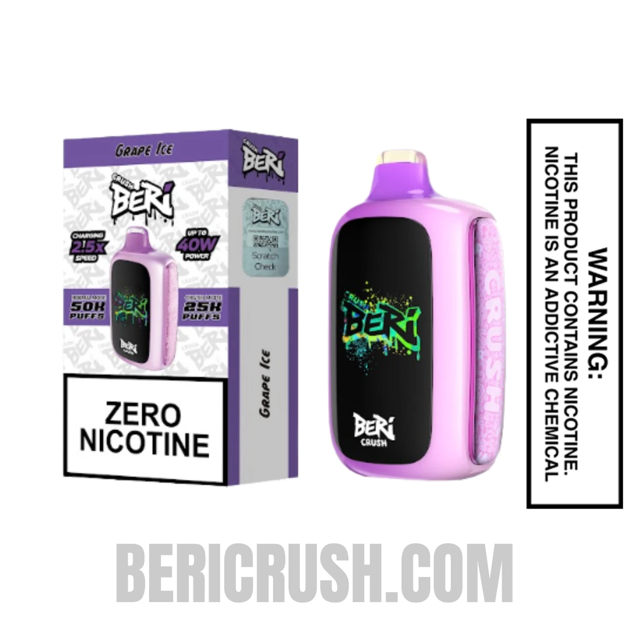 Grape Ice Beri Crush 50K Zero Nicotine Disposable Vape with Package Box