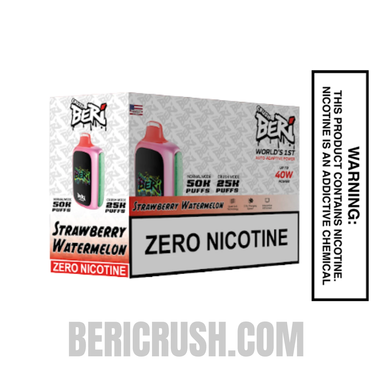 Strawberry Watermelon Beri Crush 50K Zero Nicotine Disposable Vape with Bundle Box