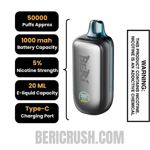 Blue Razz Ice Beri Cliq 50K Disposable Vape Kit Specifications 