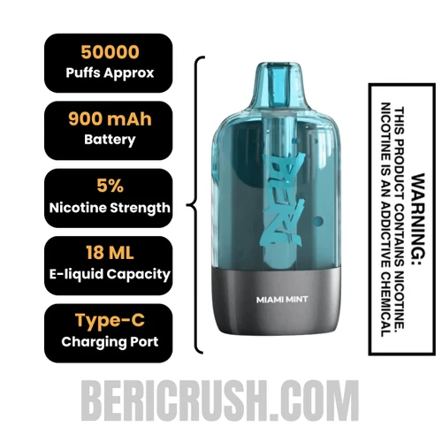 Miami Mint Beri Cliq 50K Disposable Vape Pod specifications