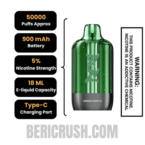 Green Apple Beri Cliq 50K Disposable Vape Pod Specifications