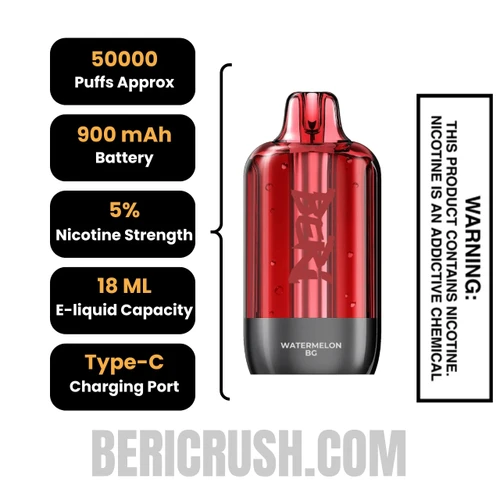 Watermelon BG Beri Cliq 50K Disposable Vape Pod Specifications