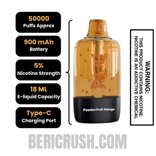 Passionfruit Mango Beri Cliq 50K Disposable Vape Pod Specifications