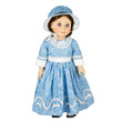Against white background the 18 inch doll dress is worn by doll facing front. Against white background the 18 inch doll dress is worn by doll facing front.