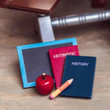 The 18" doll school accessories include two text books, apple, pencil and chalkboard all made from hand-painted wood. The 18" doll school accessories include two text books, apple, pencil and chalkboard all made from hand-painted wood.