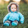 15 Inch Baby Doll wearing the complete snow suit outfit, in blue, fits Bitty Baby dolls. 15 Inch Baby Doll wearing the complete snow suit outfit, in blue, fits Bitty Baby dolls.