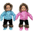 15" baby doll twins are wearing the complete pink and the complete blue snow and ski wear set. 15" baby doll twins are wearing the complete pink and the complete blue snow and ski wear set.