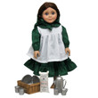 Against white background our Laura doll stands with the dishware set beside her. Against white background our Laura doll stands with the dishware set beside her.