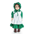 Against white background an 18 inch doll wears the green prairie dress, white apron and green bonnet plus 18 inch doll boots (sold separately.) Against white background an 18 inch doll wears the green prairie dress, white apron and green bonnet plus 18 inch doll boots (sold separately.)