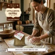 A woman forming a bread ball in a Little House on the Prairie kitchen with a pacakage of the Frontier Daily Bread Mix.