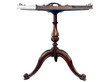 An antique George III style octagonal tripod table crafted from dark mahogany, isolated against a plain white background. The table features an ornate, wavy gallery-top rim with integrated handle cutouts on each side. A single central pedestal column with a spiral-fluted turn connects the top to a three-legged base featuring detailed leaf carvings and elegant scroll feet.