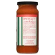 The nutrition and ingredient panel on the side of a 16 oz jar of Mom's Classic Garlic and Basil Pasta Sauce, displayed vertically on a clean white background. The red-bordered text box lists nutrition metrics like 45 calories per 1/2 cup serving alongside an ingredients list detailing San Marzano-style tomatoes, basil, and whole garlic cloves.