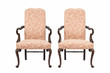 Pair of vintage Southwood Queen Anne high back armchairs in carved mahogany and floral damask