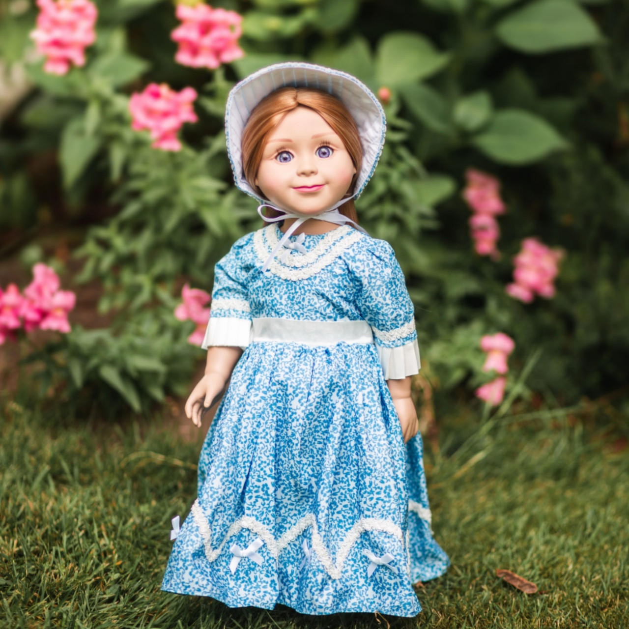 1800's Style Blue Dress Gown and Hat for 18 Inch Doll