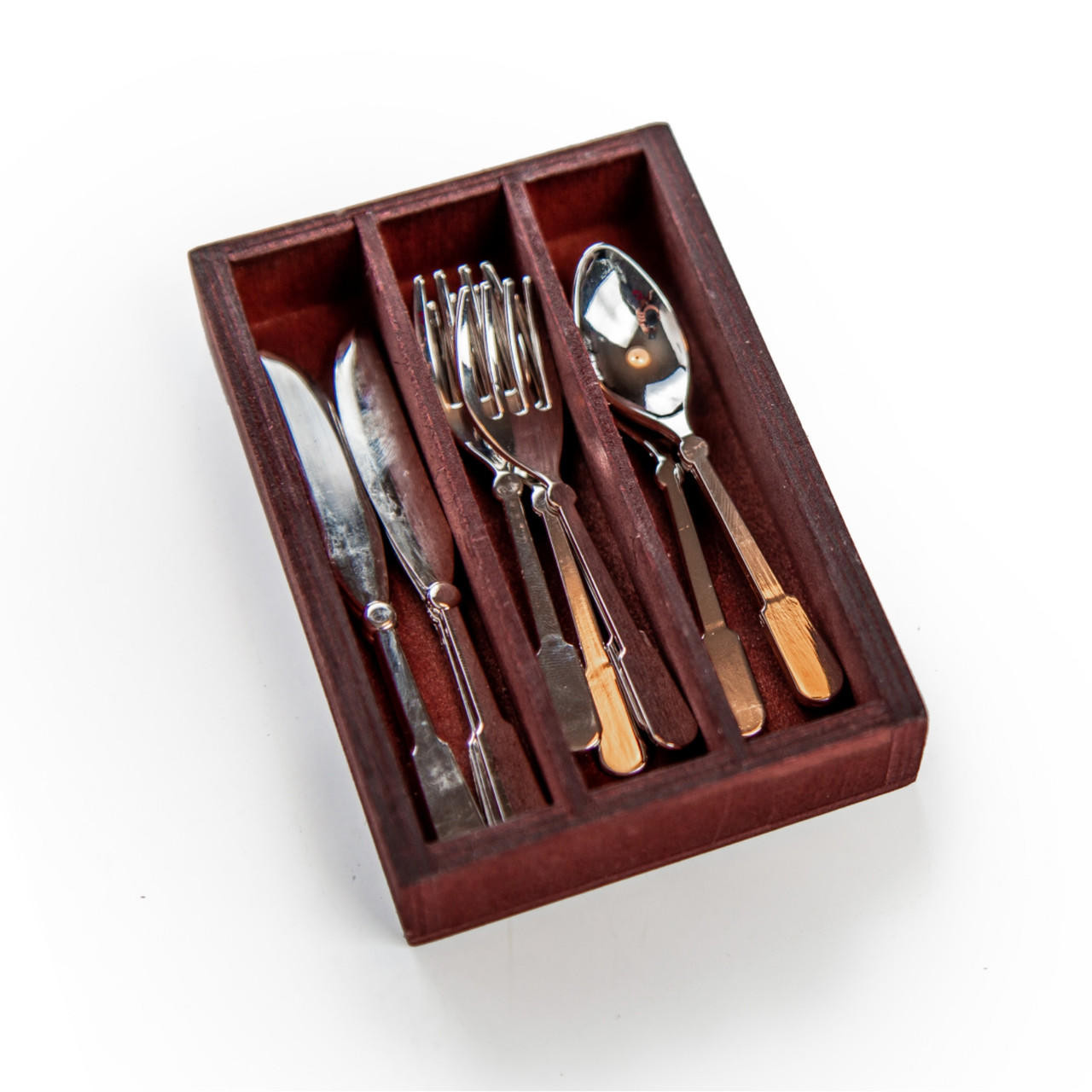 13-Piece Silverware Set with Wooden Holder, for 18Inch Doll