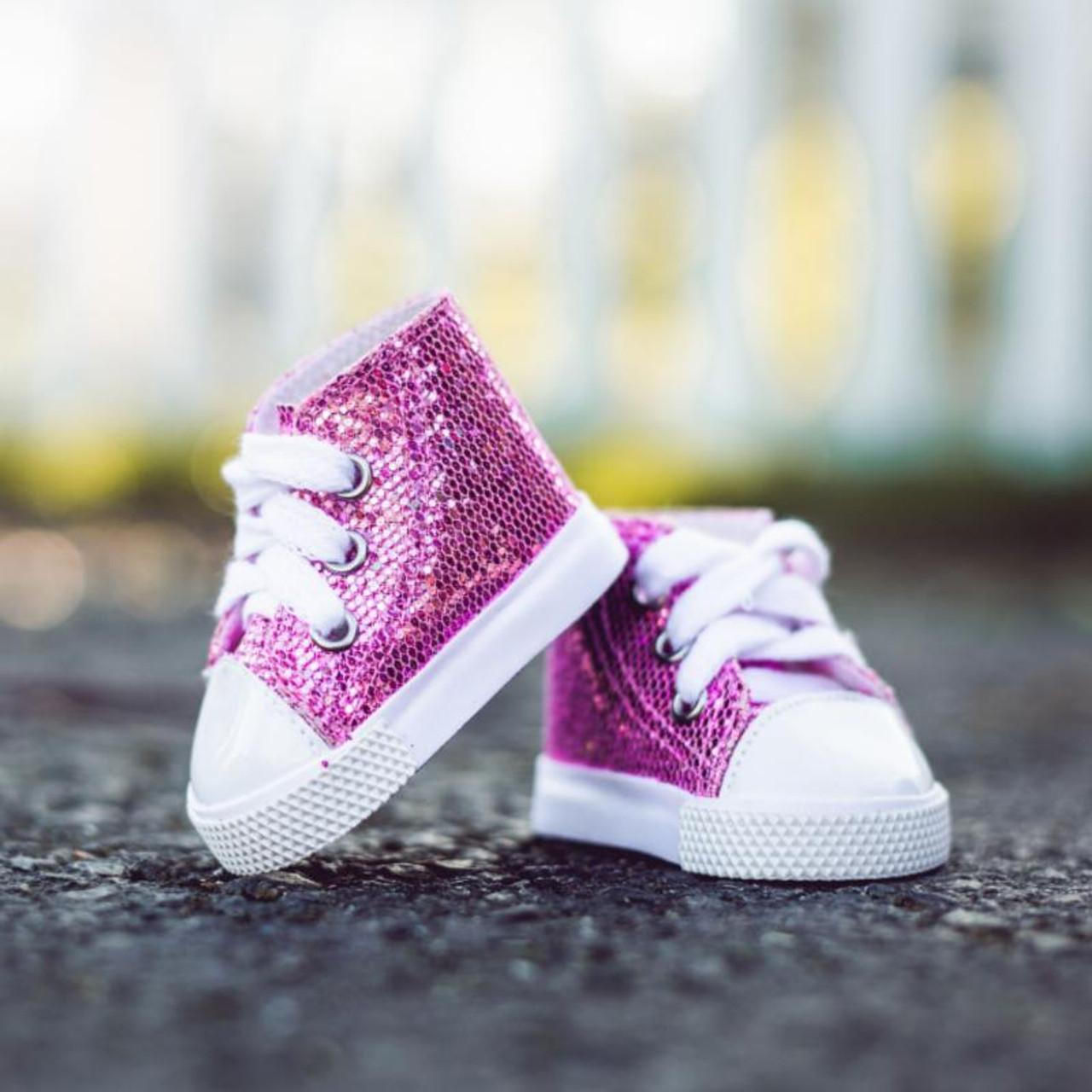 Sparkly Pink High-top Sneakers and Shoe Box for 18 Inch Dolls