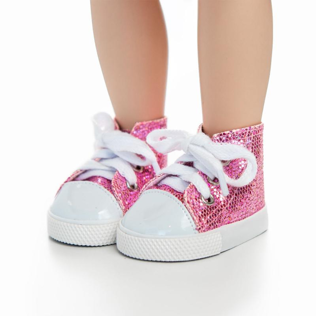 Sparkly Pink High-top Sneakers and Shoe Box for 18 Inch Dolls
