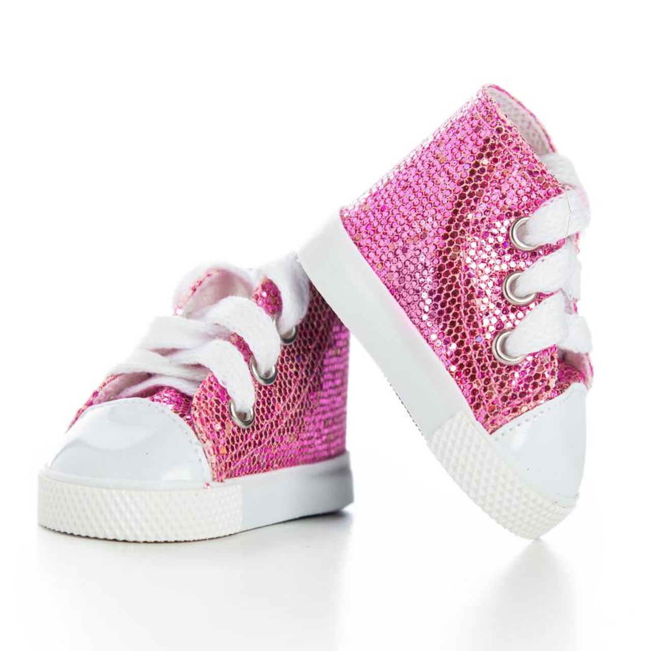 Sparkly Pink High-top Sneakers and Shoe Box for 18 Inch Dolls